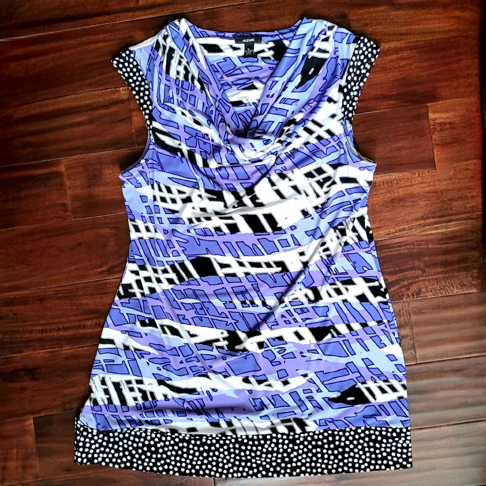 Scoop Drape Neck ALFANI Dress Womens XL Cap Sleeves Stretch Blue Black Purple - Picture 7 of 13